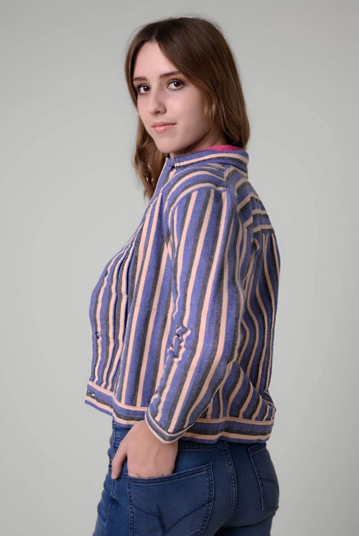 Womens Stripe Pattern Cropped Jacket