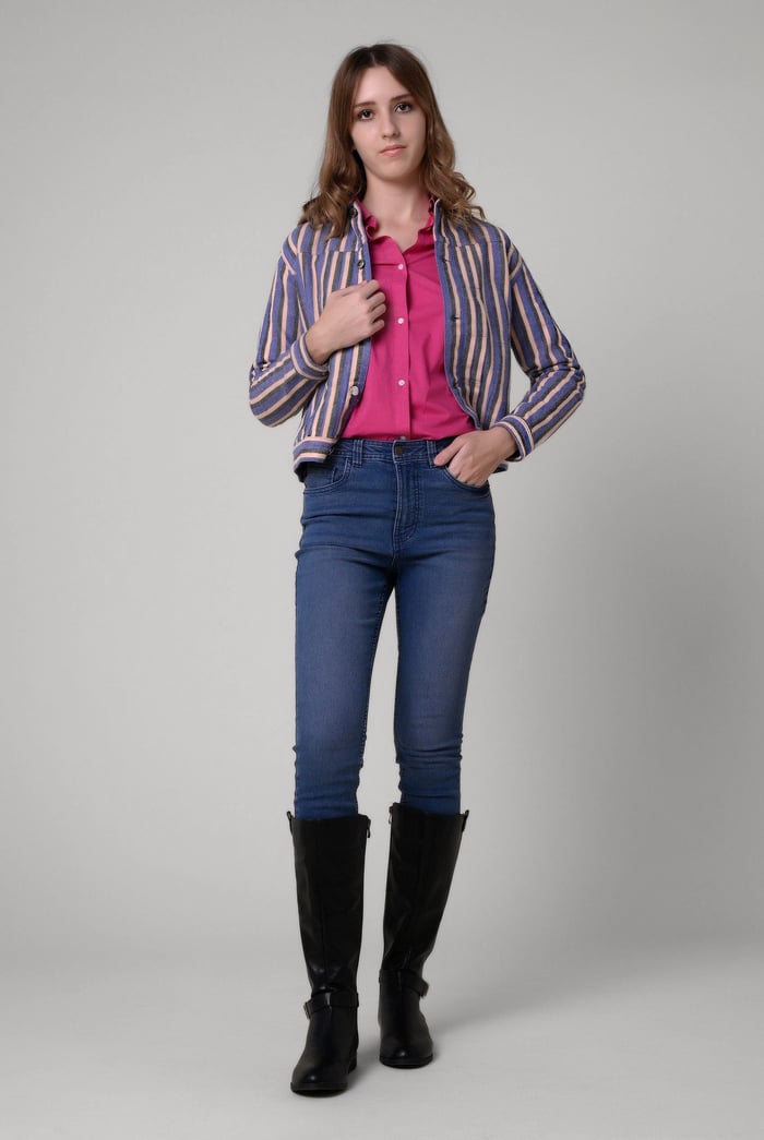 Womens Stripe Pattern Cropped Jacket