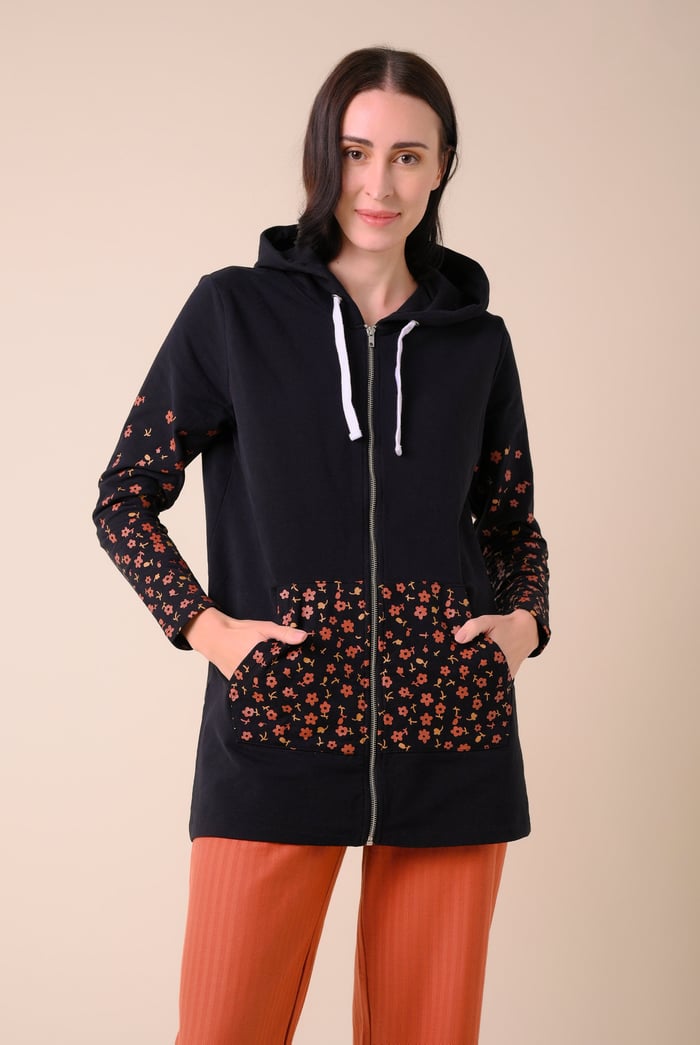 Women Longline Zip Front Hoodie