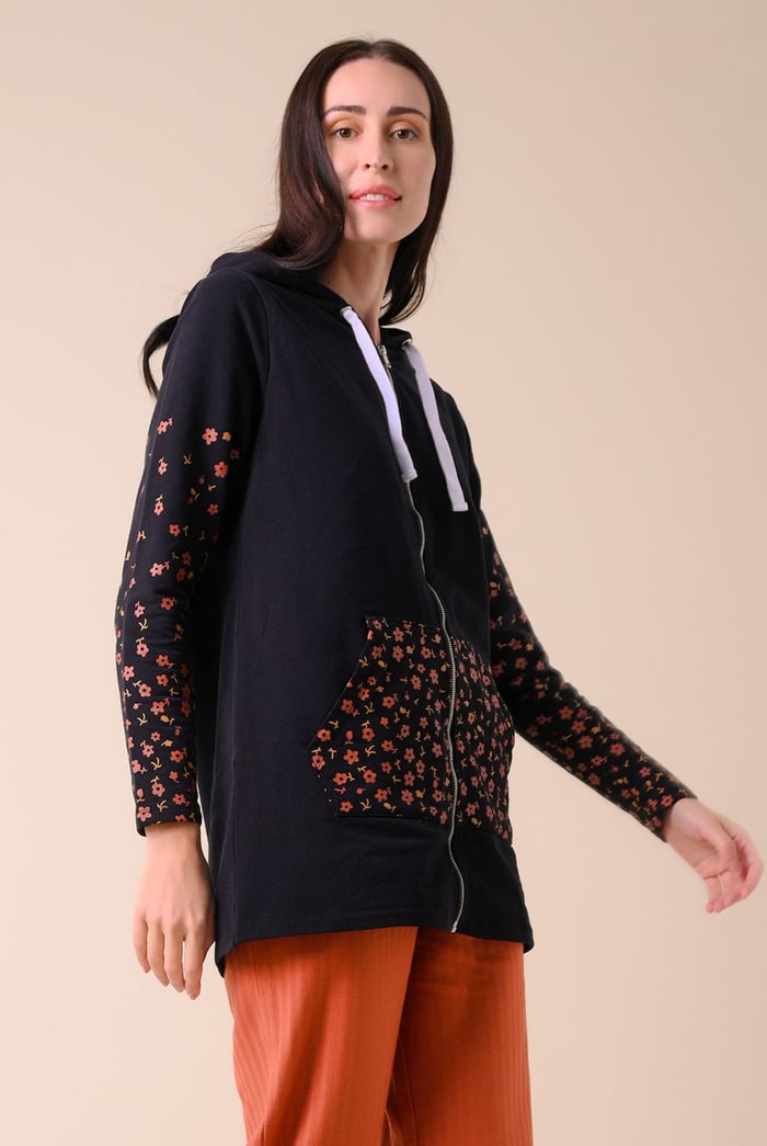 Women Longline Zip Front Hoodie