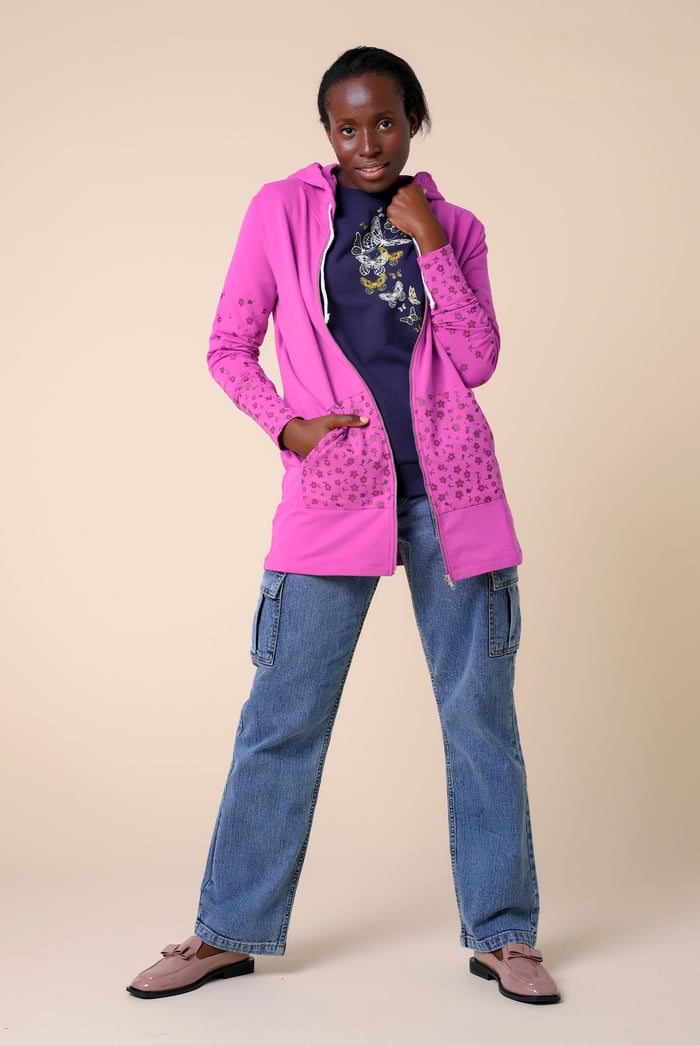 Women Longline Zip Front Hoodie