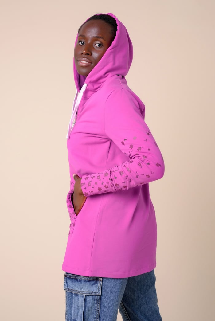 Women Longline Zip Front Hoodie