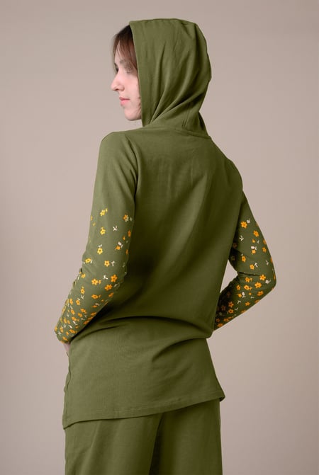 Women Green Longline Zip Front Hoodie