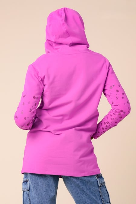 Women Pink Longline Zip Front Hoodie