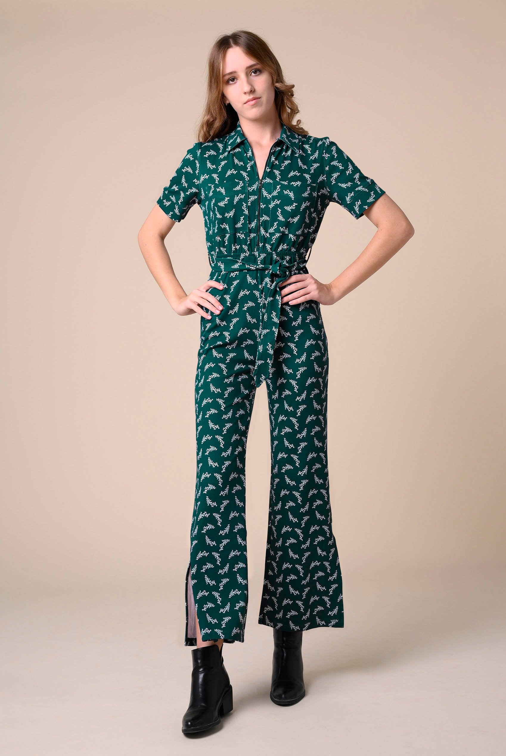 Womens Zip Through Wide Leg Jumpsuit