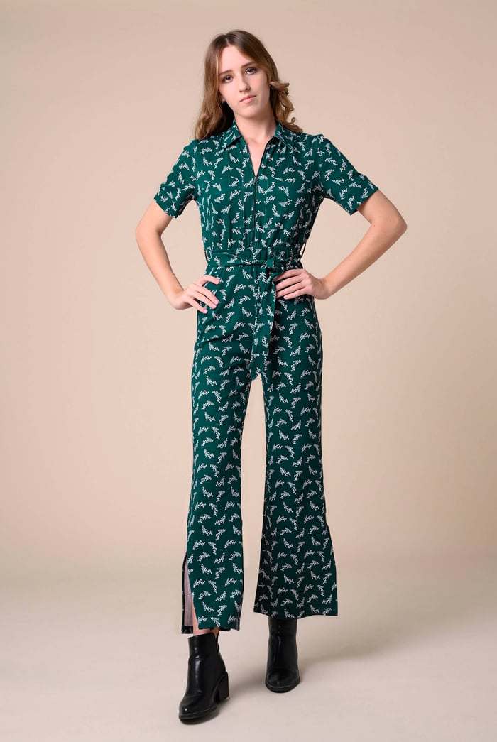Womens Zip Through Wide Leg Jumpsuit