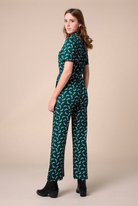 Womens Green Zip Through Wide Leg Jumpsuit