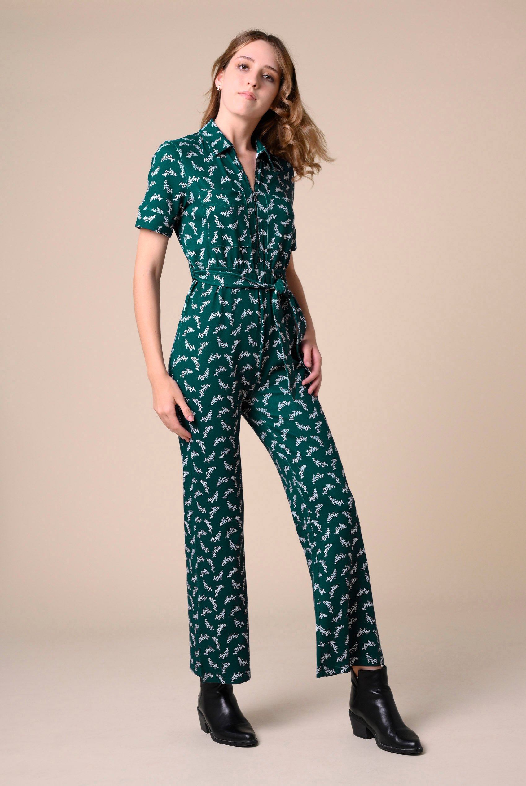 Womens Zip Through Wide Leg Jumpsuit