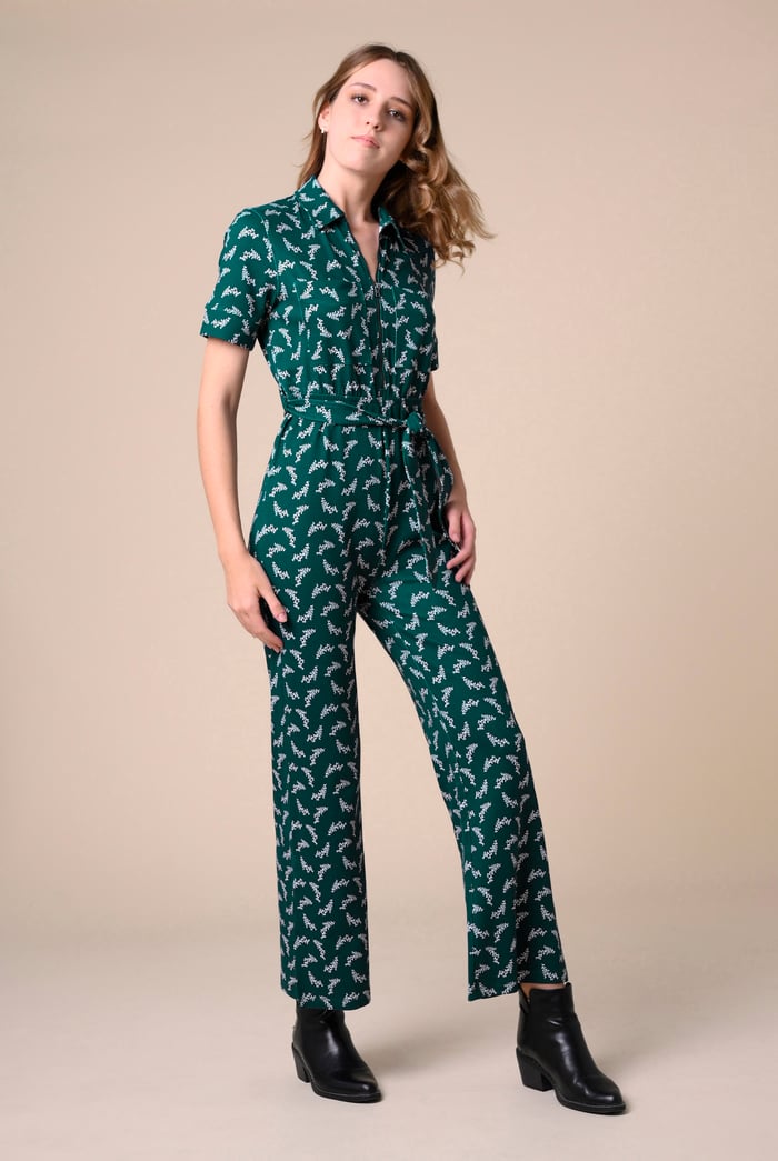 Womens Zip Through Wide Leg Jumpsuit