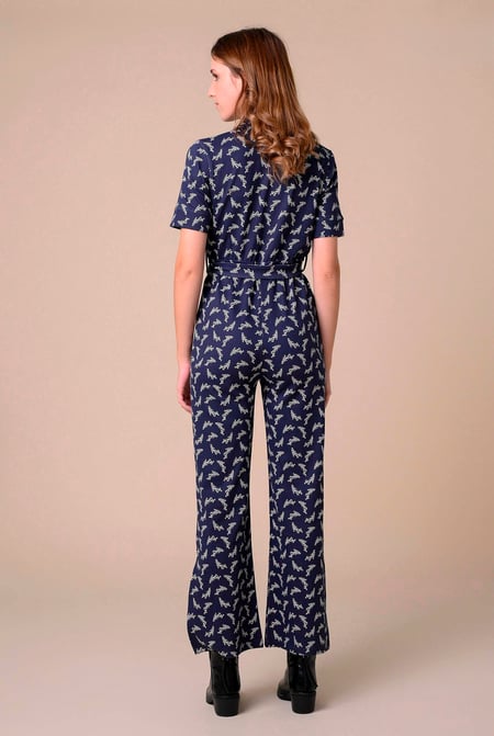 Womens Blue Zip Through Wide Leg Jumpsuit