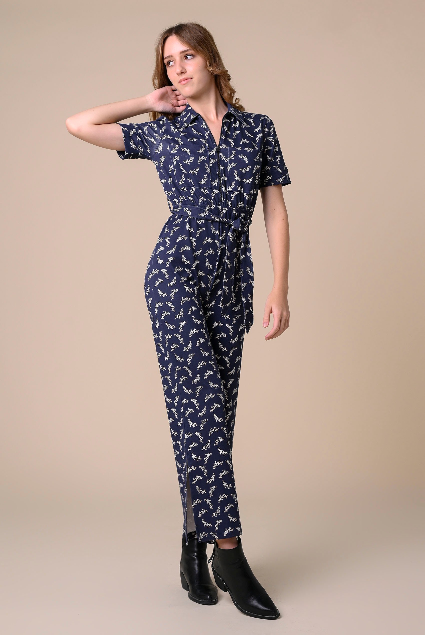 Womens Zip Through Wide Leg Jumpsuit