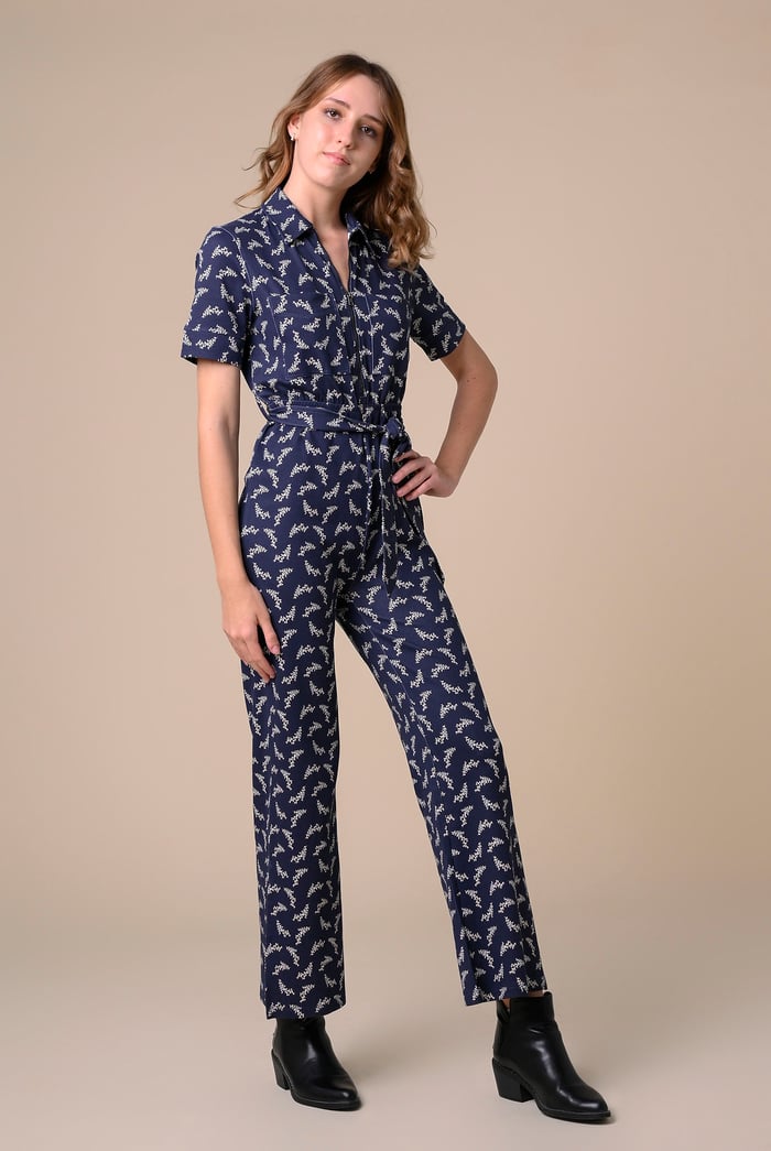 Womens Zip Through Wide Leg Jumpsuit