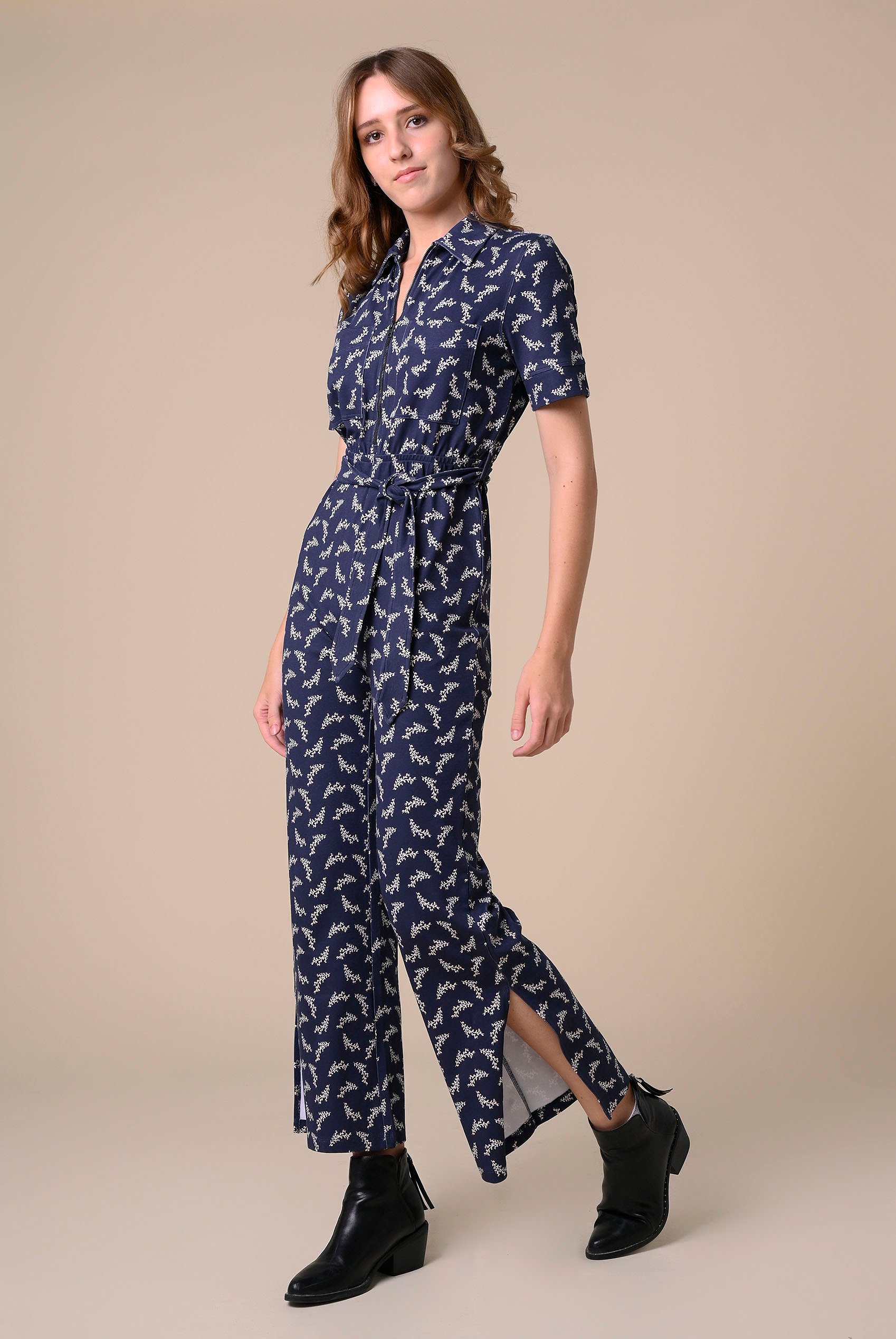 Womens Zip Through Wide Leg Jumpsuit