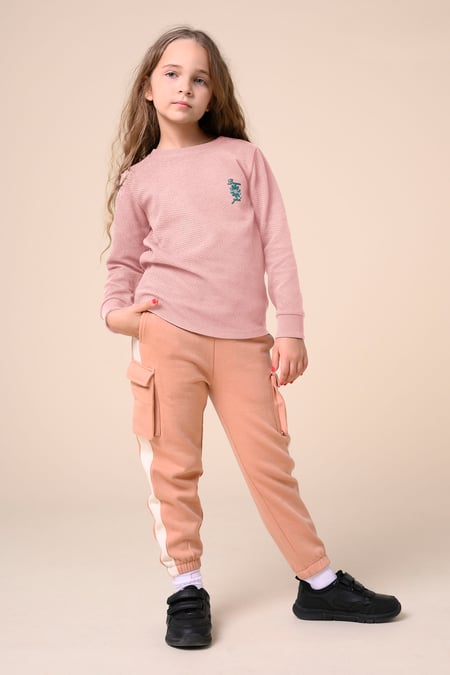 Black Embroidery Print Waffle Sweatshirt  (5yrs-11yrs)