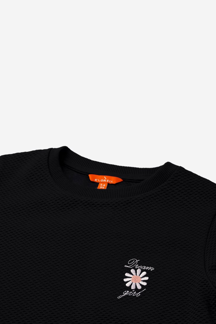 Embroidery Print Waffle Sweatshirt  (5yrs-11yrs)