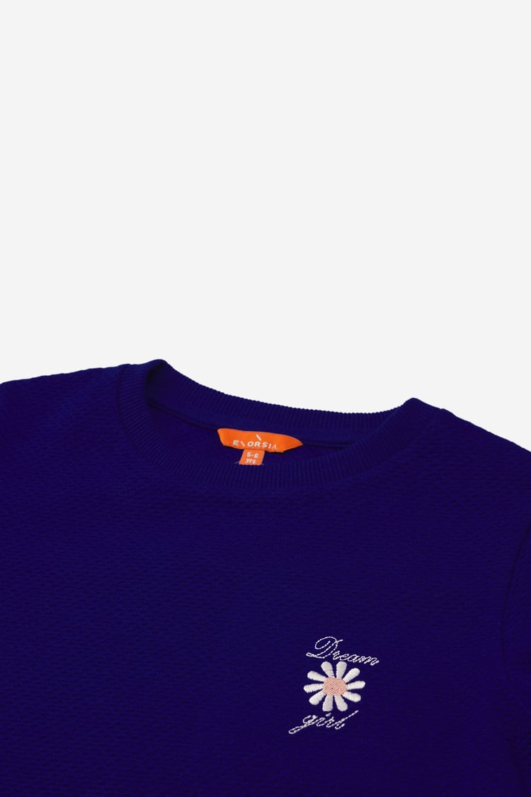 Embroidery Print Waffle Sweatshirt  (5yrs-11yrs)