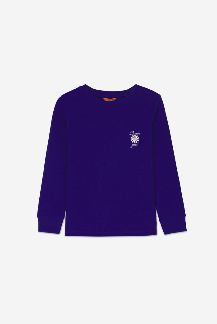 Embroidery Print Waffle Sweatshirt  (5yrs-11yrs)
