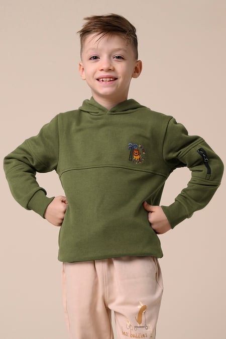 Boys Green  Embrodiery Print Hoodie  ( 6yrs-11yrs)