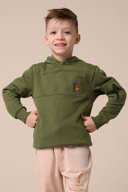 Boys Green  Embrodiery Print Hoodie  ( 6yrs-11yrs)