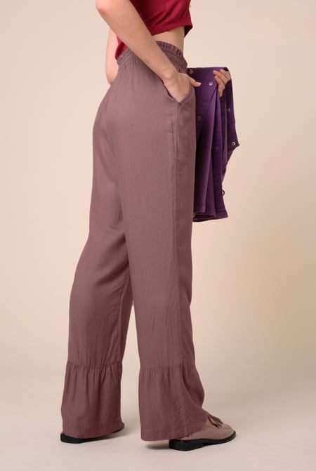 Womens Brown Frill Trim Trouser