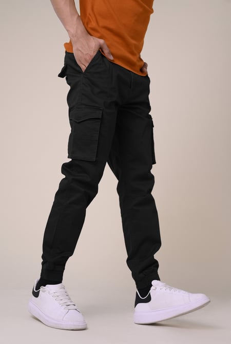 Mens Black Skinny Cargo Jogger