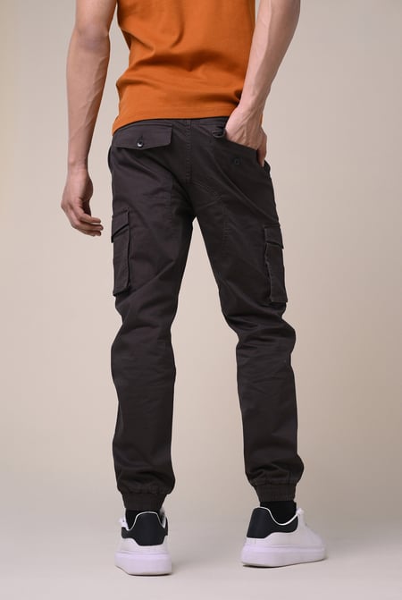 Mens Brown Skinny Cargo Jogger