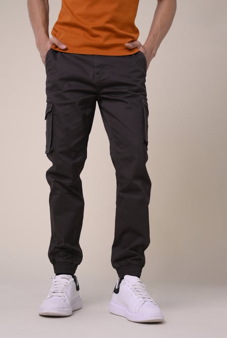 Mens Brown Skinny Cargo Jogger