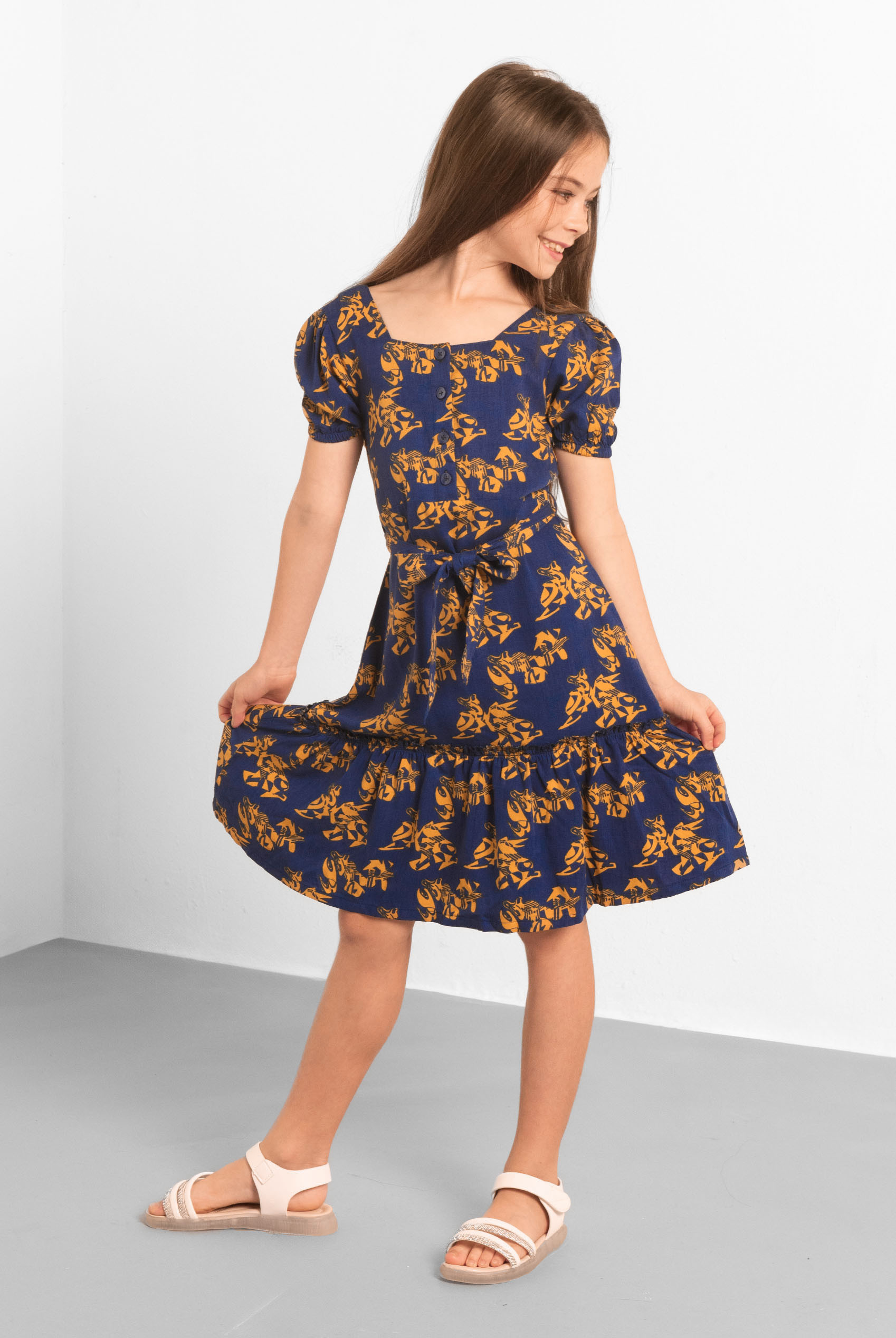 Square Neck Tiered Puff Sleeve Dress (2/3yrs-8/9yrs)