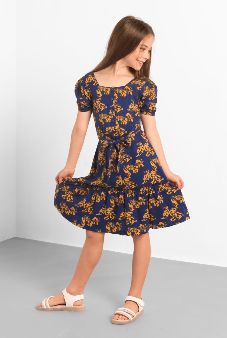 Square Neck Tiered Puff Sleeve Dress (2/3yrs-8/9yrs)