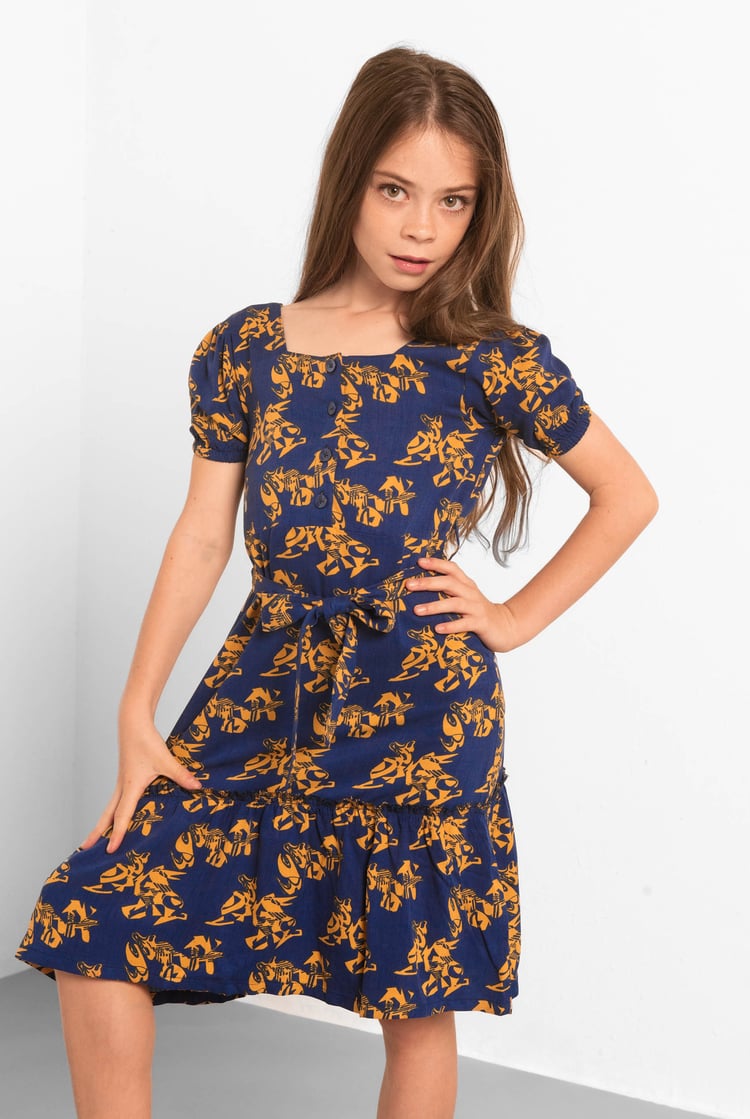 Square Neck Tiered Puff Sleeve Dress (2/3yrs-8/9yrs)