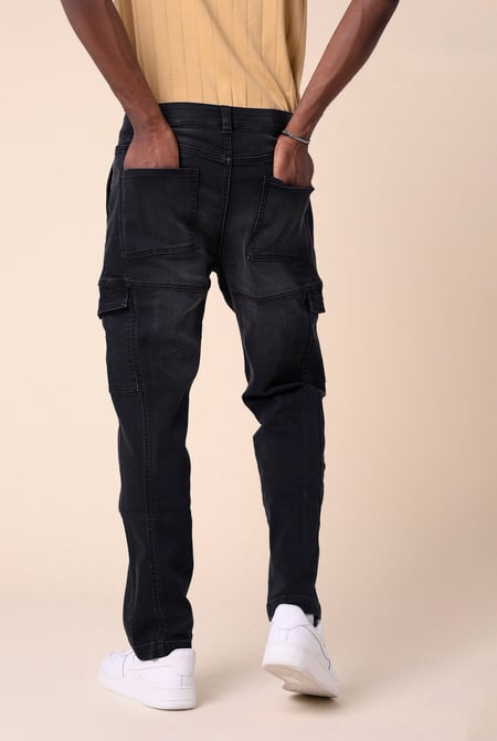Mens Black Regular Fit Stretch Utility Jeans