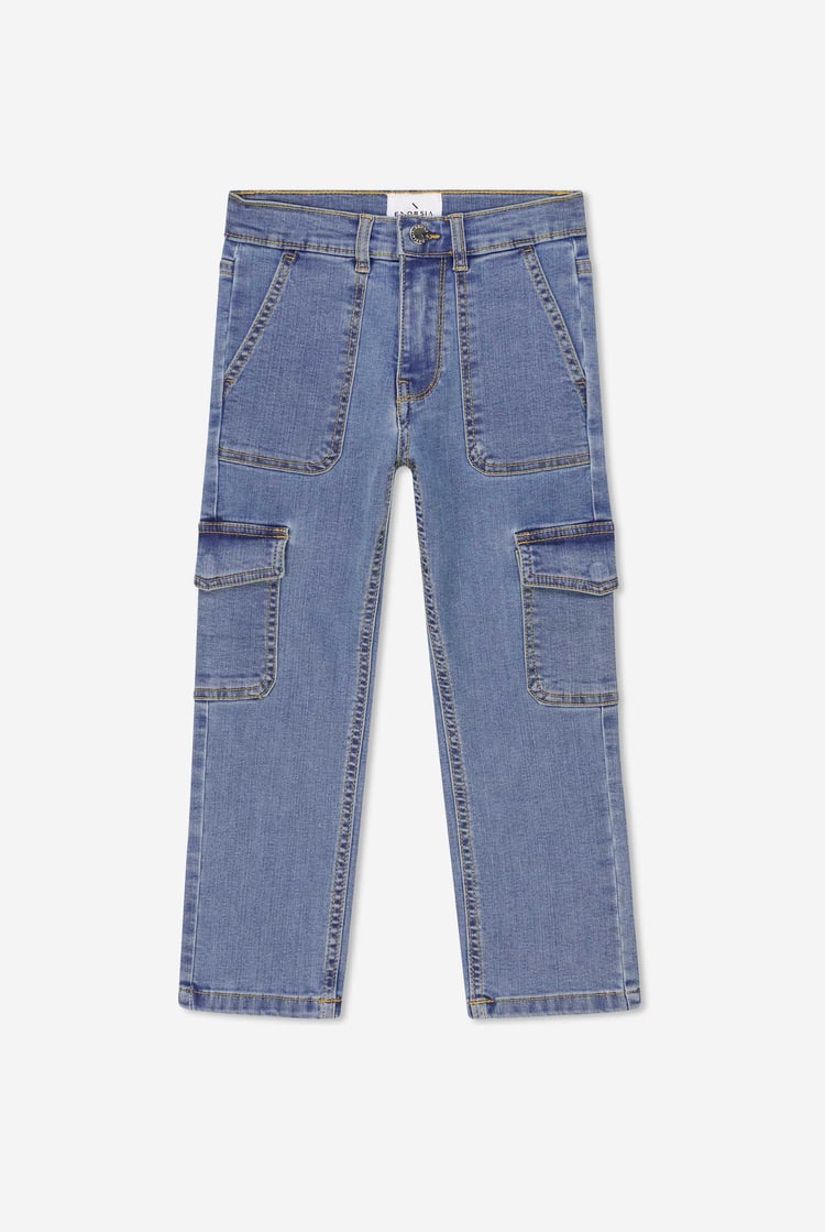 Girls Blue Denim Cargo Jeans