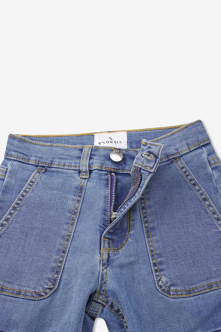 Girls Blue Denim Cargo Jeans