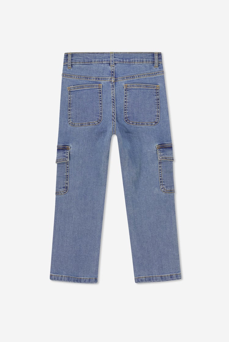 Girls Blue Denim Cargo Jeans