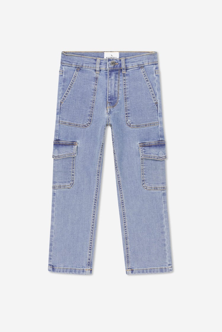 Girls Blue Denim Cargo Jeans