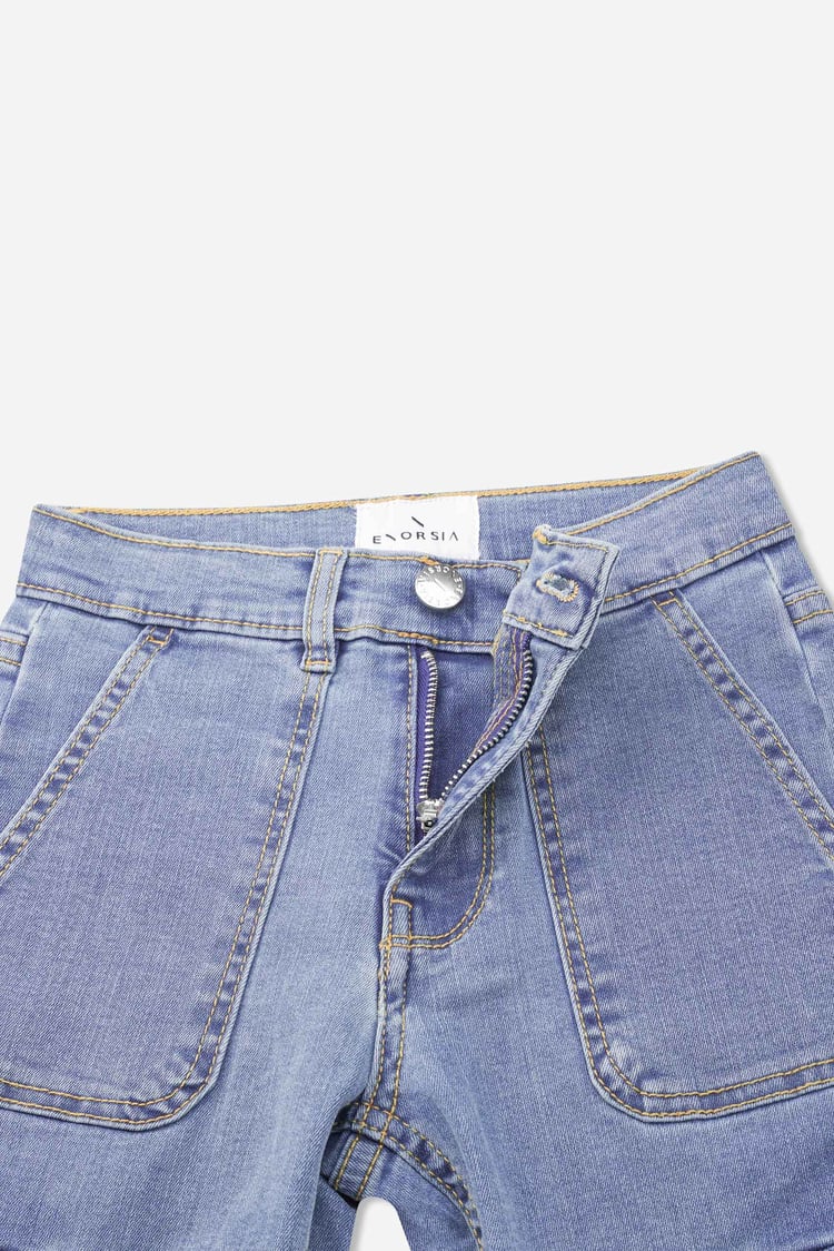 Girls Blue Denim Cargo Jeans