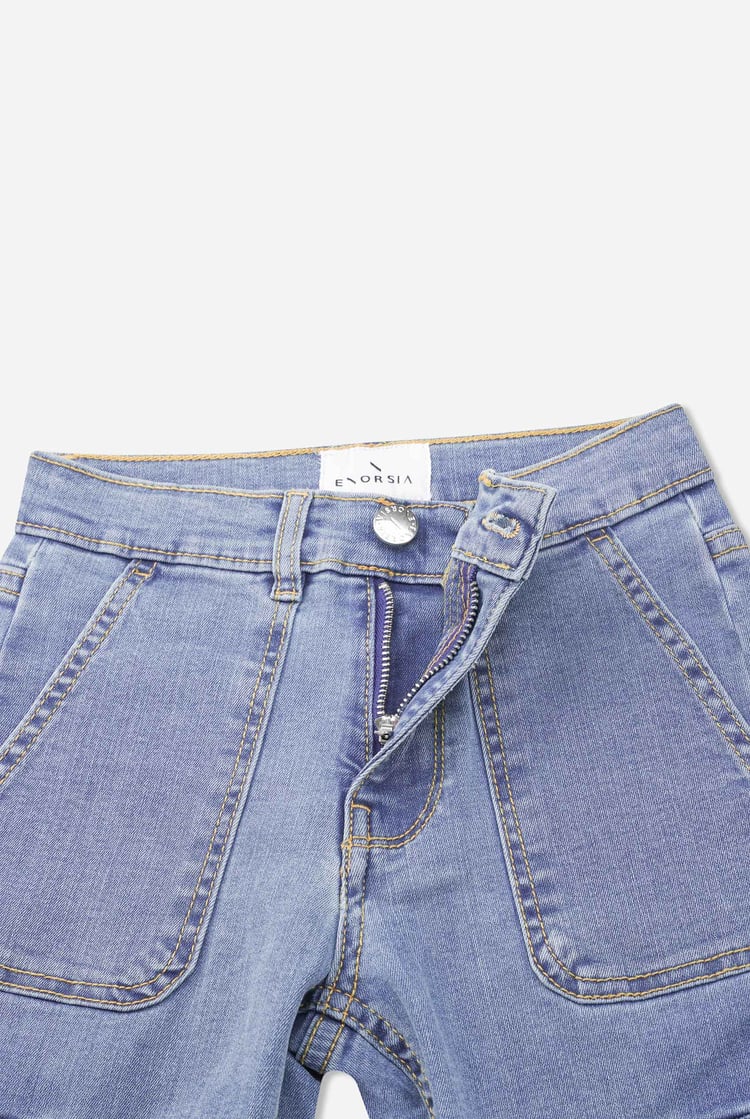 Girls Blue Denim Cargo Jeans
