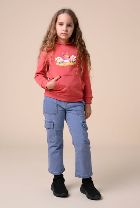 Girls Mid Blue Blue Denim Cargo Jeans