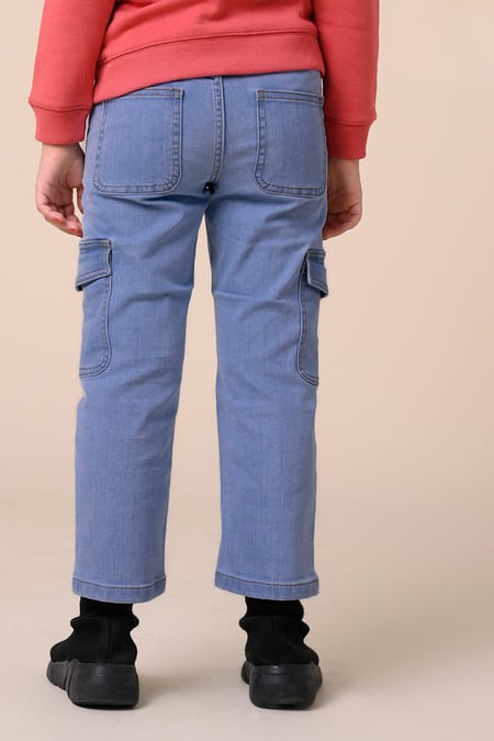 Girls Mid Blue Blue Denim Cargo Jeans