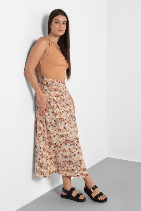 High Waist Viscose Midi Skirt