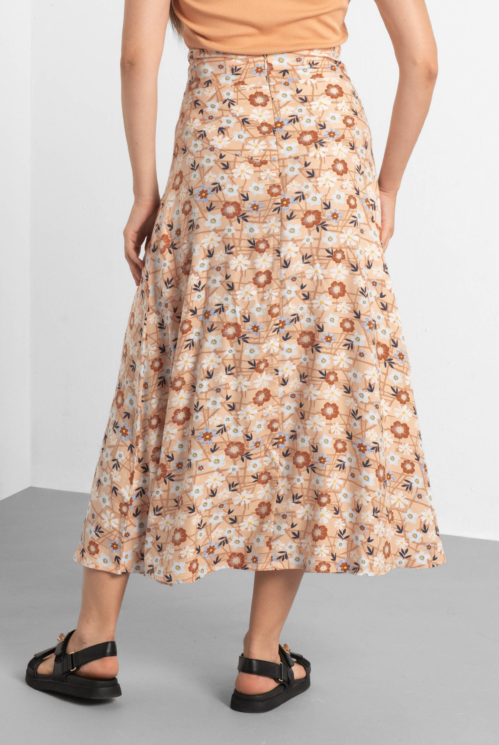 High Waist Viscose Midi Skirt