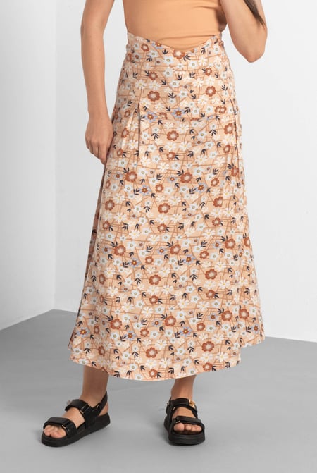Brown High Waist Viscose Midi Skirt