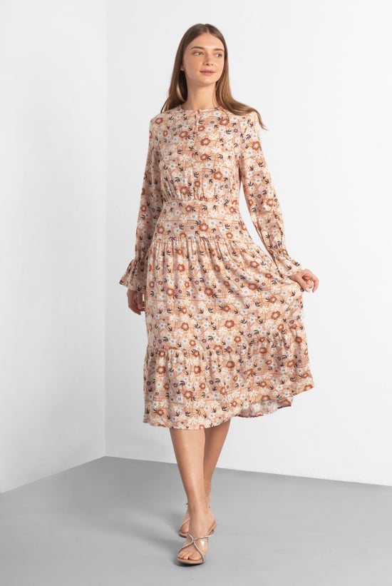 Viscose Long Sleeve Midi Dress