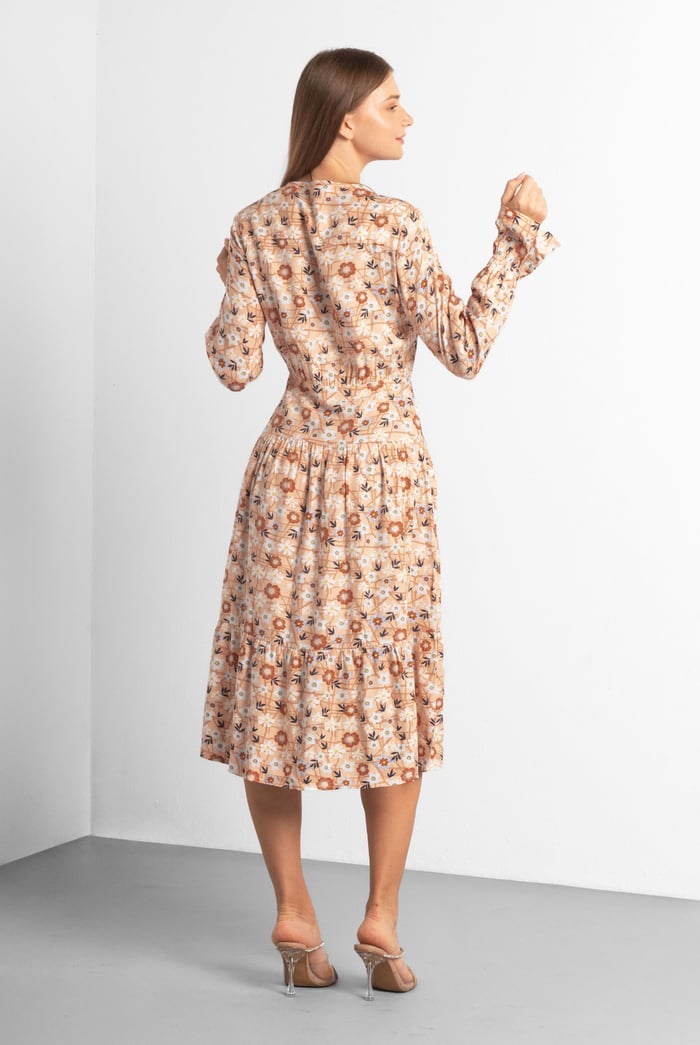 Viscose Long Sleeve Midi Dress