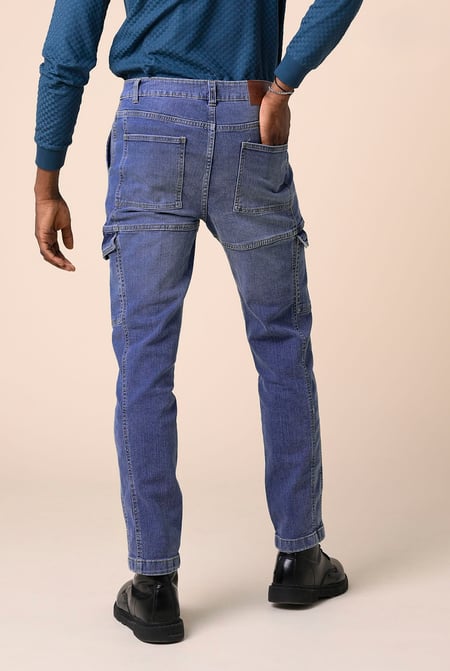 Mens Blue Regular Fit Utility Jeans
