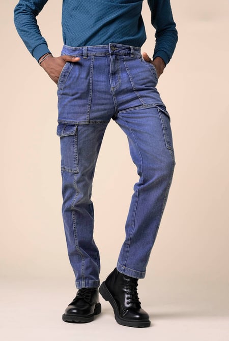 Mens Blue Regular Fit Utility Jeans