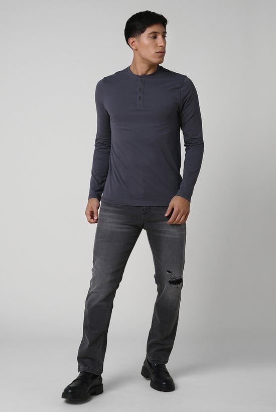 Regular Fit Distressed Stretch Denim Jeans