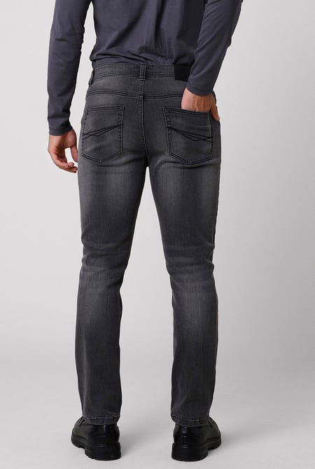 Grey Regular Fit Distressed Stretch Denim Jeans