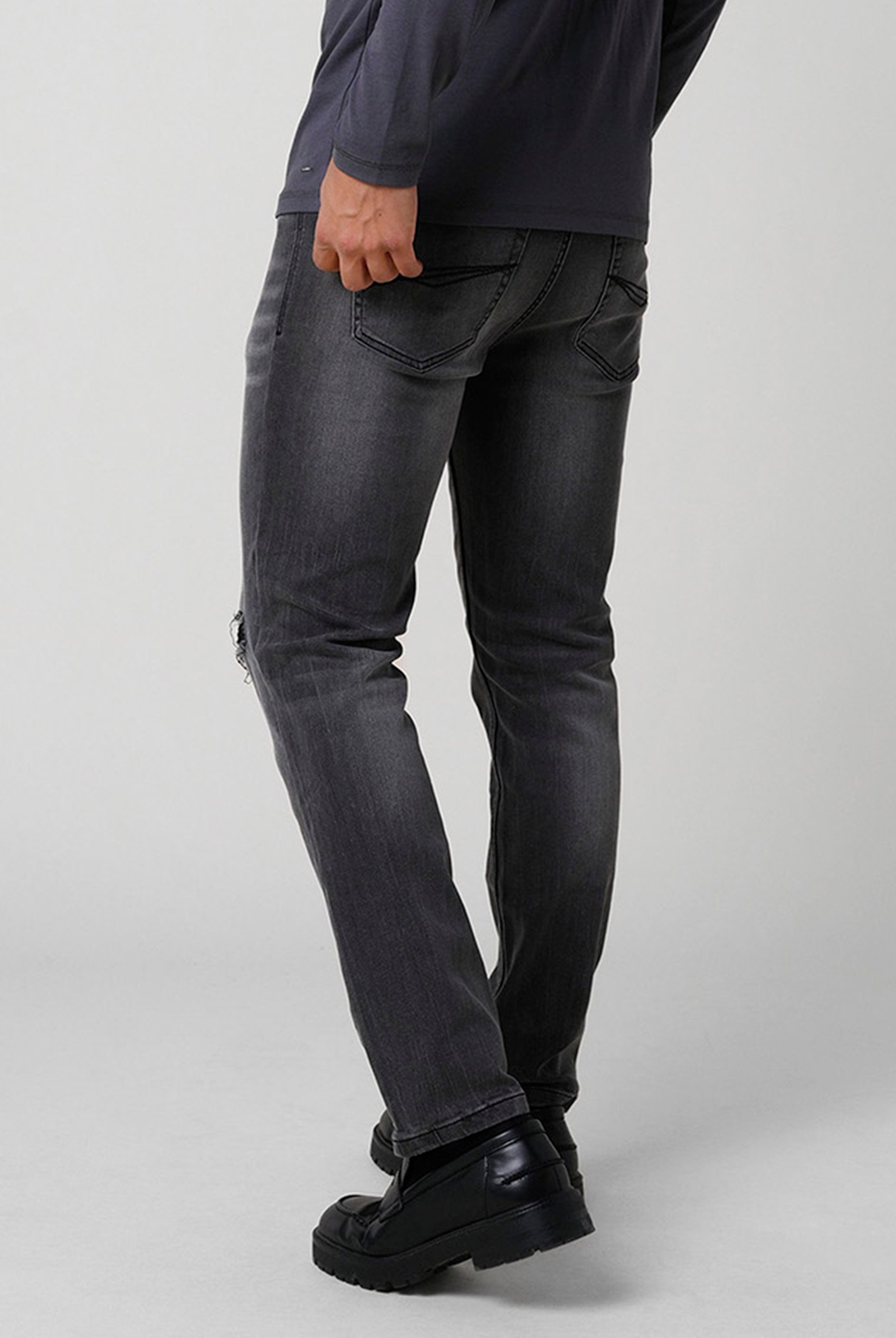 Regular Fit Distressed Stretch Denim Jeans