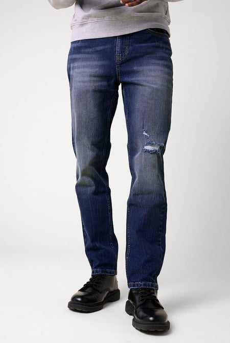 Mens Blue Ripped Denim Jeans